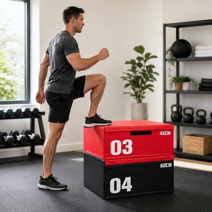 Plyometric Jump Box Set With Soft Foam Stackable Fitness Boxes for Home & Gym Adjustable Heights for Jumps Step-Ups and More Safe Non-Slip PVC Multi-Functional Exercise Equipment