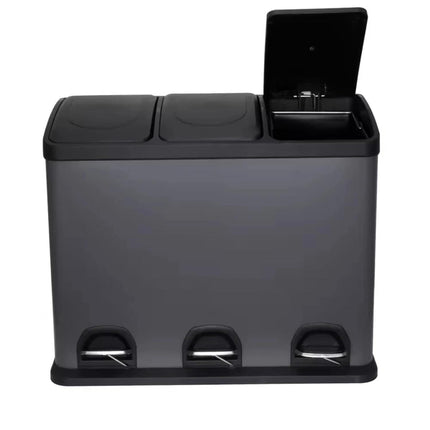 45L Stainless Steel Triple Compartment Pedal Bin – 3x15L Recycling Bin for Kitchen & Office