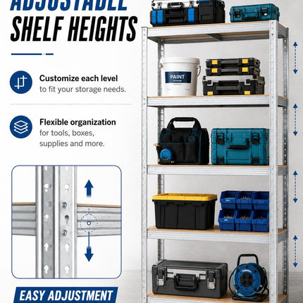 5-Tier Garage Heavy Duty Storage Shelving Unit – Galvanized Steel Metal Rack for Garage, Warehouse, Workshop & Home Storage