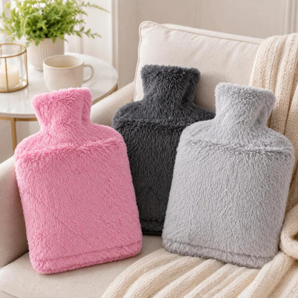 Hot Water Bottle 2L & Extra Long 2.2L with Soft Faux Fur Fleece Cover Reusable Winter Bed Warmer for Neck, Back, Stomach, Hands & Feet  Drinkware Portable Bottle
