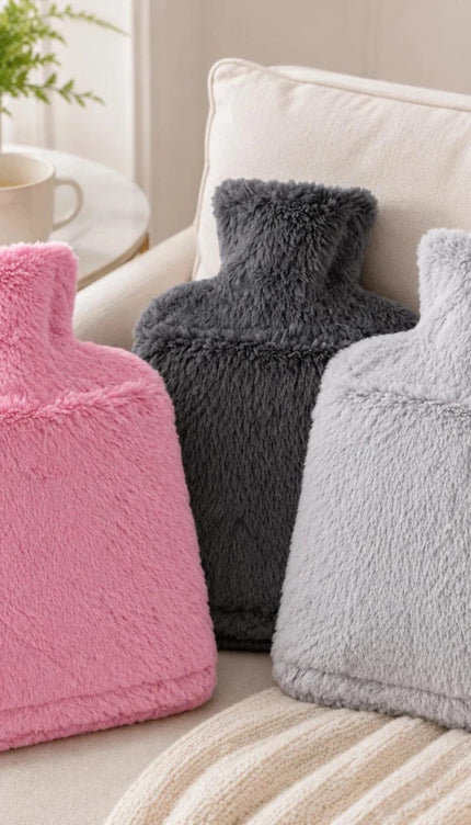 Hot Water Bottle 2L & Extra Long 2.2L with Soft Faux Fur Fleece Cover Reusable Winter Bed Warmer for Neck, Back, Stomach, Hands & Feet  Drinkware Portable Bottle