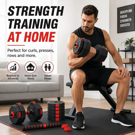 Adjustable Octagonal Dumbbells Set 10-50kg Weight Plates with Connecting Rod Home Gym Weight Lifting Training Equipment