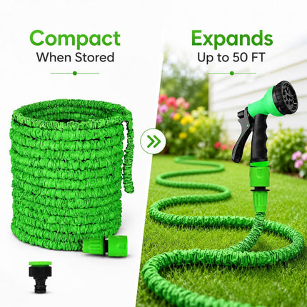 50ft Expandable Garden Hose Pipe Spray Nozzle Gun 8 Function Hose Nozzle Flexible Water Hose Kink Free Hose