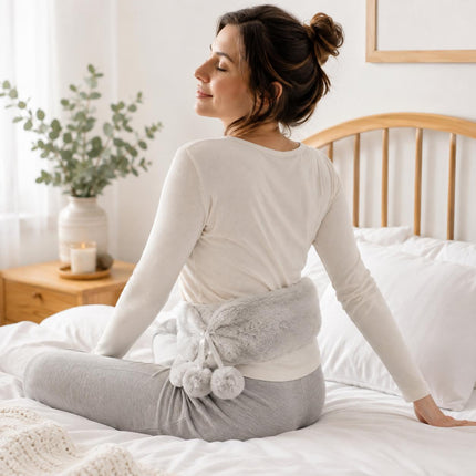 Hot Water Bottle with Soft Fleece Extra Long 2.2L Cover Body Pain Relief for Back, Neck, Shoulders & Legs  Light Grey