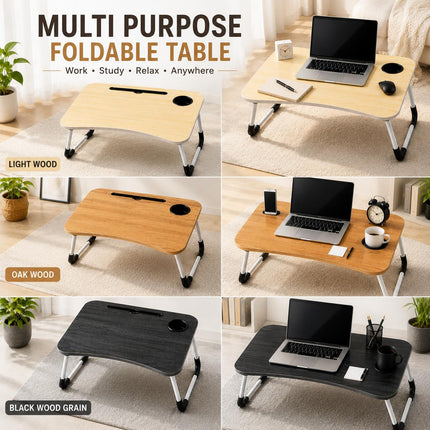 Foldable Bed Laptop Table Portable Lap Desk Laptop Stand Sofa Tray Table for Breakfast - Light Wood/Oak Wood/Black Wood