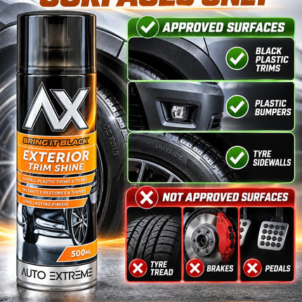 Plastic Trim Restorer Spray 500ml Black Shine Tyre Dressing Aerosol Car Bumper Detailer Pack 1 or 2