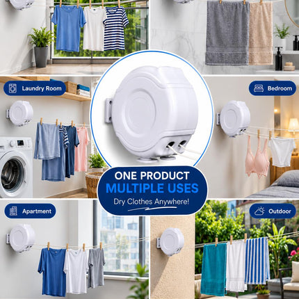 Retractable Clothes Reel Wall Mounted Drying Line 12m 15m 26m 30m Indoor Outdoor Laundry Airer Space Saving