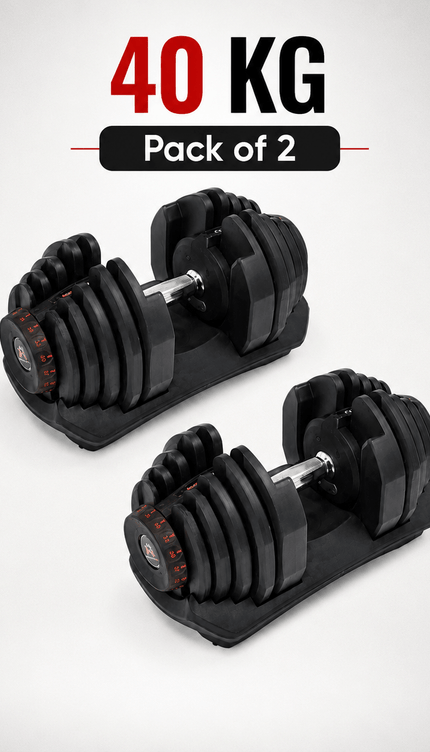 40kg Adjustable Dumbbell Quick Dial Weight System, Space Saving Home Gym Fitness Weight with Non-Slip Handle & Storage Base for Strength Training, Full Body Exercise – Pack of 1 or 2