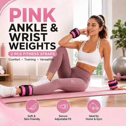 Pink Adjustable Ankle & Wrist Weights – Pair (0.5kg–3kg)