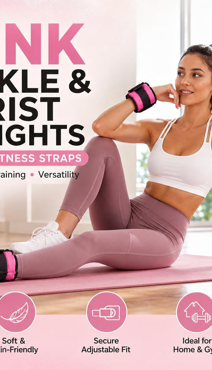 Pink Adjustable Ankle & Wrist Weights – Pair (0.5kg–3kg)