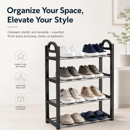 4-Tier Lightweight Shoe Rack Stand – Office & Entryway Boot Storage Shelf Organizer