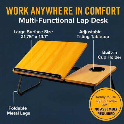 Portable Laptop Lap Desk with Cup Holder Foldable Bed Sofa Table for Notebook Work Study & Breakfast Tray