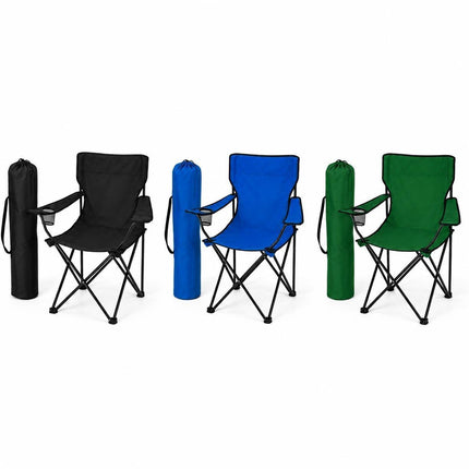 Folding Camping Chair with Cup Holder Black Portable Lightweight Outdoor Chair Steel Frame Polyester Seat for Garden, Beach, Picnic, Fishing & Festivals, Supports Up to 110KG