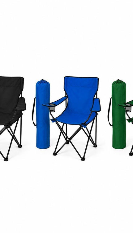 Folding Camping Chair with Cup Holder Black Portable Lightweight Outdoor Chair Steel Frame Polyester Seat for Garden, Beach, Picnic, Fishing & Festivals, Supports Up to 110KG