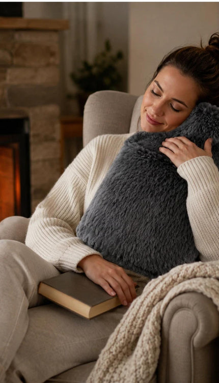 2L Hot Water Bottle with Faux Fur Cover & Hand Warmer Pocket