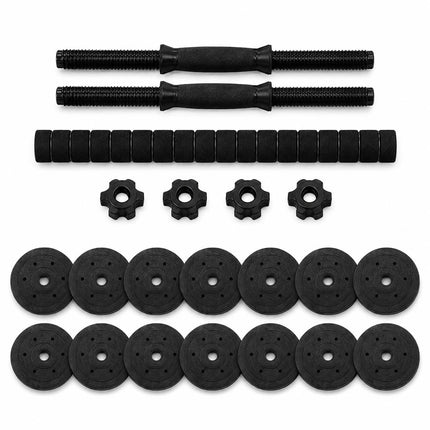 40KG Adjustable Dumbbell & Barbell Set with Connecting Rod, 2 Dumbbell Bars & Weight Plates