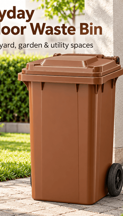 100L Brown Wheelie Bin with Lid & Wheels Outdoor Plastic Rubbish Dustbin