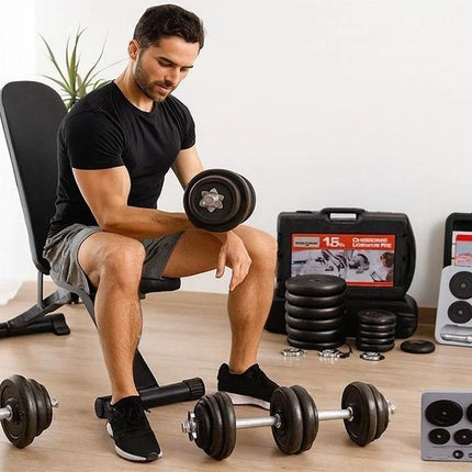 15-50kg Cast Iron Adjustable Dumbbell Weight Barbell Set for Men Women Home Gym Fitness Strength Training Muscle Building Exercise Equipment Indoor Workout