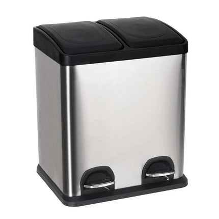 Dual Pedal Bin 2 x 15L Stainless Steel Recycling Waste Can 30L for Kitchen Office