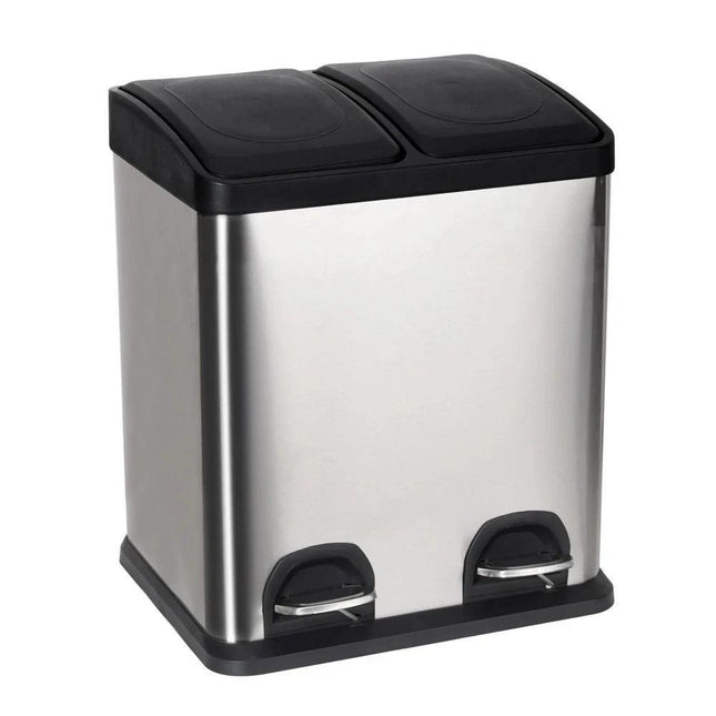 Dual Pedal Bin 2 x 15L Stainless Steel Recycling Waste Can 30L for Kitchen Office
