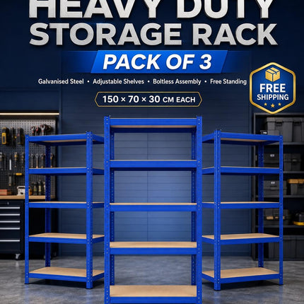 5 Tier Heavy Duty Galvanised Steel Shelving Unit Storage Rack with Adjustable Shelves Durable Sturdy for Home Garage Office Warehouse Organiser Household Storage 150x70x30cm & 180x90x40cm