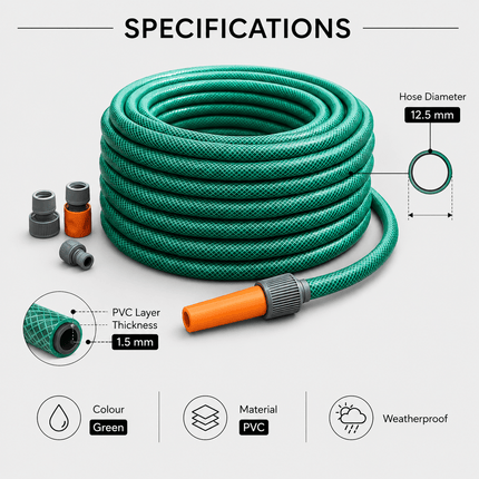 Garden Hose Pipe 12.5mm PVC Water Hose with Adjustable Spray Nozzle, Flexible Outdoor Watering Hose for Garden, Patio & Cleaning