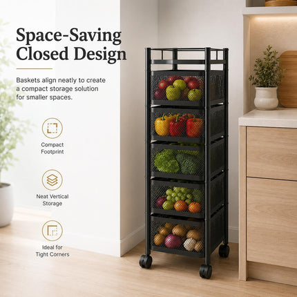 Rotating Storage Trolley 4/5/6 Tier Kitchen & Bathroom Organizer with Wheels