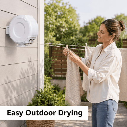 Retractable Washing Clothes Line, Wall Mounted Clothes Drying Line, Space Saving Laundry Line for Indoor Outdoor Use, Garden Balcony Utility Room, White