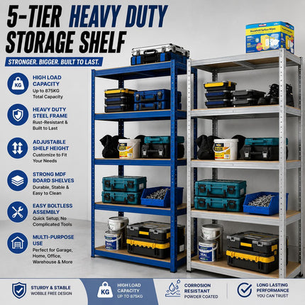 5-Tier Garage Heavy Duty Storage Shelving Unit – Galvanized Steel Metal Rack for Garage, Warehouse, Workshop & Home Storage