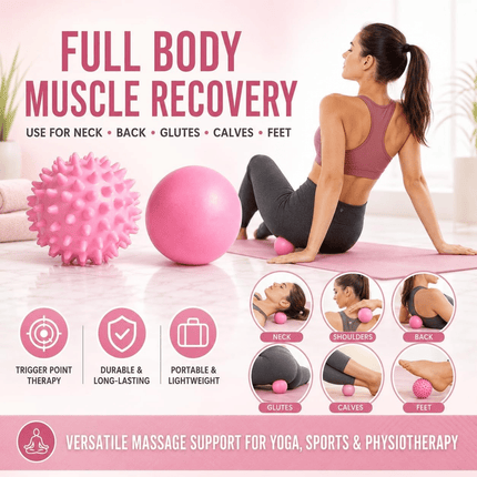 Massage Ball Set for Muscle Recovery Deep Tissue Trigger Point Therapy Lacrosse & Spiky Massage Balls Pink