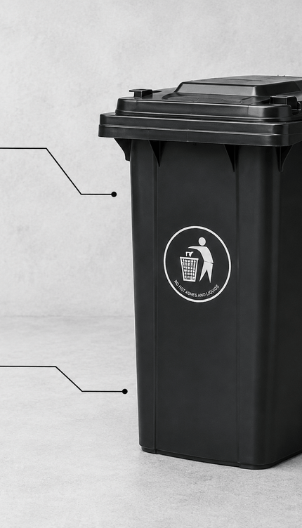 100L Black Wheelie Bin with Lid, Rubber Wheels and Push Handle