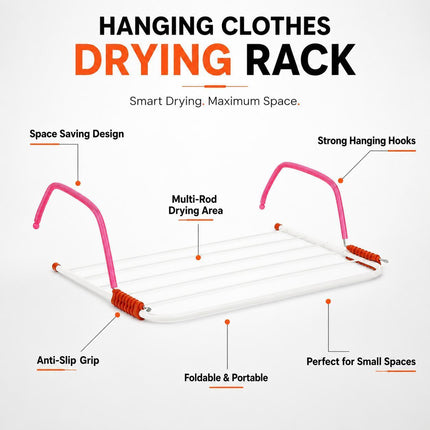 Foldable Over Bath Clothes Airer – 5-Bar Stainless Steel Laundry Drying Rack for Indoor Clothes Drying