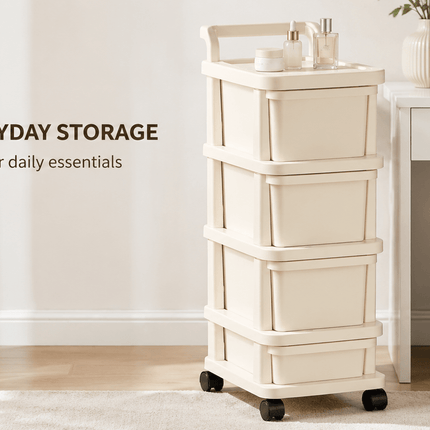 Plastic Storage Trolley Drawer Cabinet on Wheels – Multi-Tier Mobile Storage Organiser for Home, Office, Kitchen, Bathroom & Bedroom