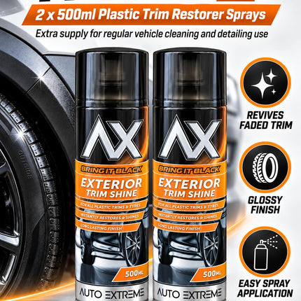 Plastic Trim Restorer Spray 500ml Black Shine Tyre Dressing Aerosol Car Bumper Detailer Pack 1 or 2