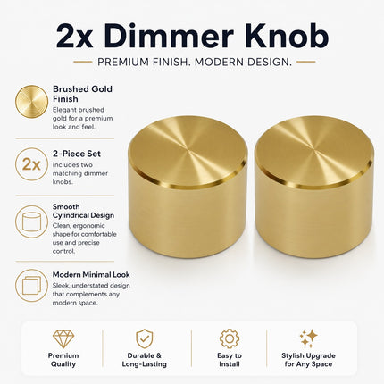 Universal Dimmer Light Switch Knob Polished Brass Gold Replacement Rotary Control Dial for Lamps Wall Switches Home Lighting Repair Accessory Easy Fit Durable Decorative Hardware Classic Round Design