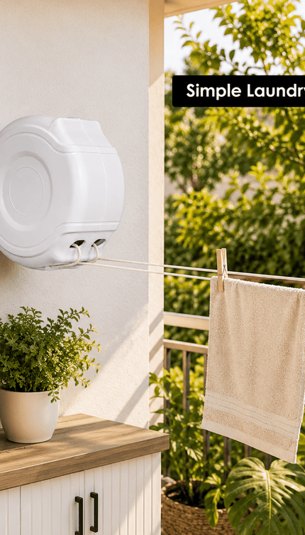 Retractable Washing Clothes Line, Wall Mounted Clothes Drying Line, Space Saving Laundry Line for Indoor Outdoor Use, Garden Balcony Utility Room, White