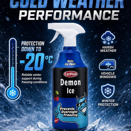 1L Car Demon Ice Spray Fast Acting Frost Ice Remover & Preventer for Frozen Windscreens Windows Cherry Scent Winter
