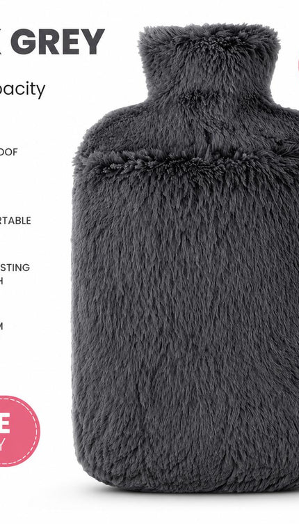2L Hot Water Bottle with Faux Fur Cover & Hand Warmer Pocket