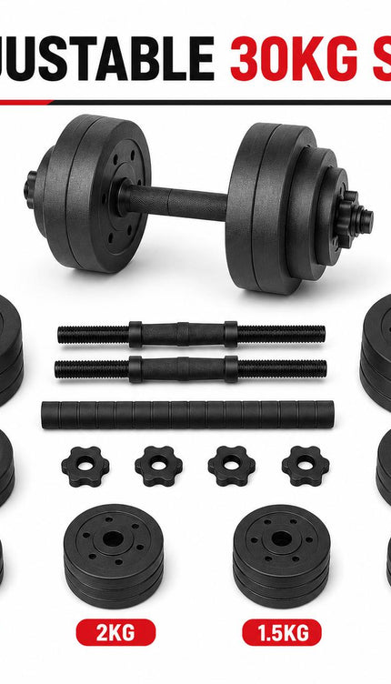 30KG Adjustable Dumbbell & Barbell Set 2-in-1 Weight Training Kit with Connecting Rod for Home Gym Workouts