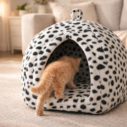 Igloo Pet Bed Cat Bed Kitten Dog Bed Fleece Pyramid Pet House Cozy Washable Warm Cat Cave Pet Tent for Small Animals