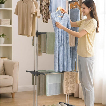 Indoor Outdoor Clothes Airer Drying Rack with Shoe Shelf – Space Saving Laundry Stand