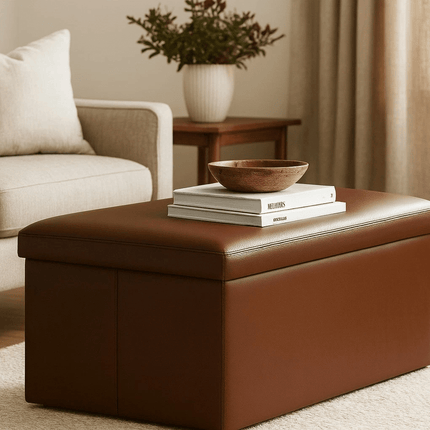 Folding Storage Box Faux Leather Home Footstool Ottoman Seat Stool Storage Box for Bedroom Living Room Toy Clothes Blanket Organisation