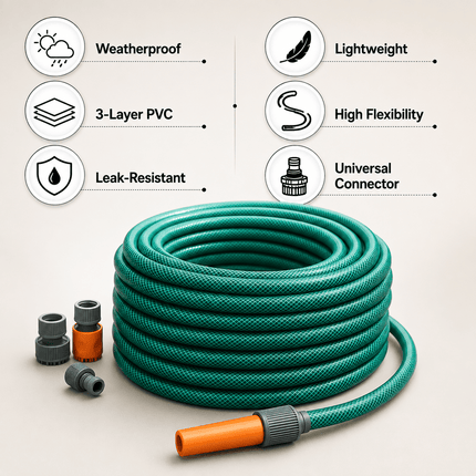 Garden Hose Pipe 12.5mm PVC Water Hose with Adjustable Spray Nozzle, Flexible Outdoor Watering Hose for Garden, Patio & Cleaning