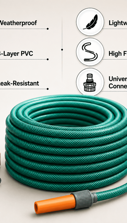 Garden Hose Pipe 12.5mm PVC Water Hose with Adjustable Spray Nozzle, Flexible Outdoor Watering Hose for Garden, Patio & Cleaning