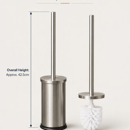 Stainless Steel Toilet Brush & Holder Set Pack of 2 Long Handle Bathroom WC Cleaning Brush Freestanding Silver