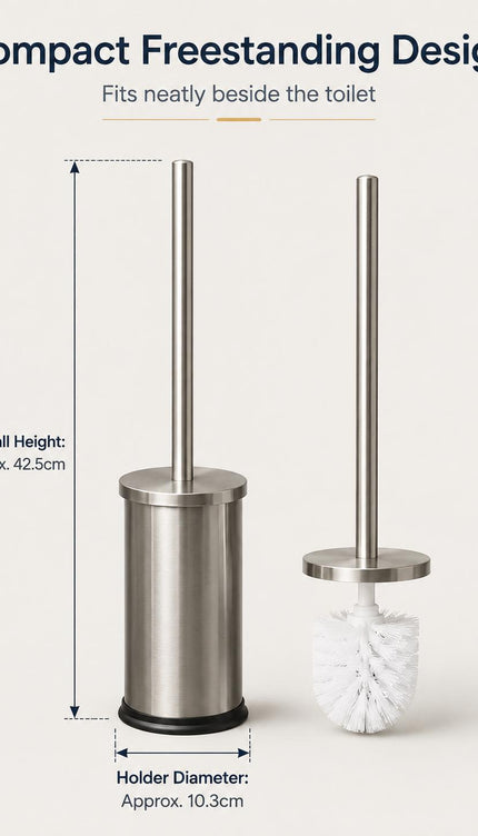 Stainless Steel Toilet Brush & Holder Set Pack of 2 Long Handle Bathroom WC Cleaning Brush Freestanding Silver