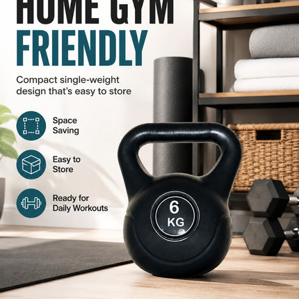 Vinyl Kettlebell Weight 4KG–20KG, Cast Iron Strength Training Equipment with Wide Grip Handle & Stable Flat Base, Free Weight for Home Gym, Squats, Swings and Full Body Workouts