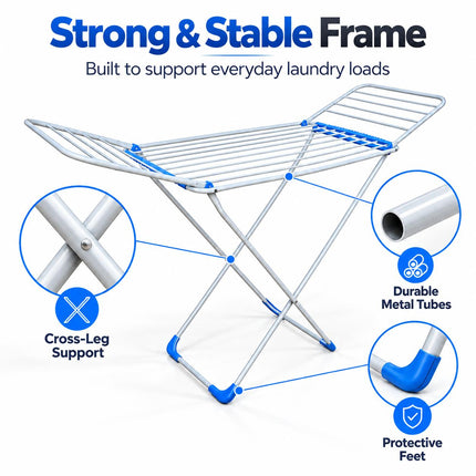 Foldable Clothes Airer 18M Drying Rack with 2 Pack Winged Laundry Dryer Stand Space Saving Foldable Design for Indoor Home Drying