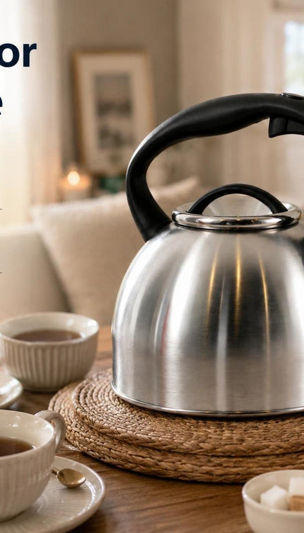 2.8L Stainless Steel Whistling Kettle Stove Top Tea Coffee Water Boiler with Nylon Handle for Kitchen Camping Caravan Motorhome
