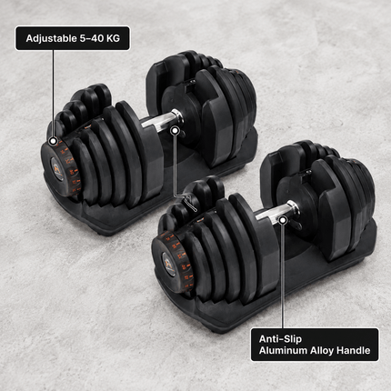 40kg Adjustable Dumbbell Quick Dial Weight System, Space Saving Home Gym Fitness Weight with Non-Slip Handle & Storage Base for Strength Training, Full Body Exercise – Pack of 1 or 2